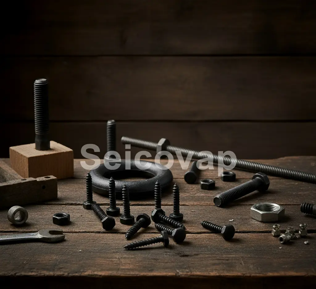 Vis tète hexagonale noir, Vis tète ronde noir, Boulon en U rond noir, Ecrou noir, Vis autoperceuse tête hexagonale, Goujon d'ancrage noir, Boulon avec écrou, Collier hexagonal, Tige filetée, Jets